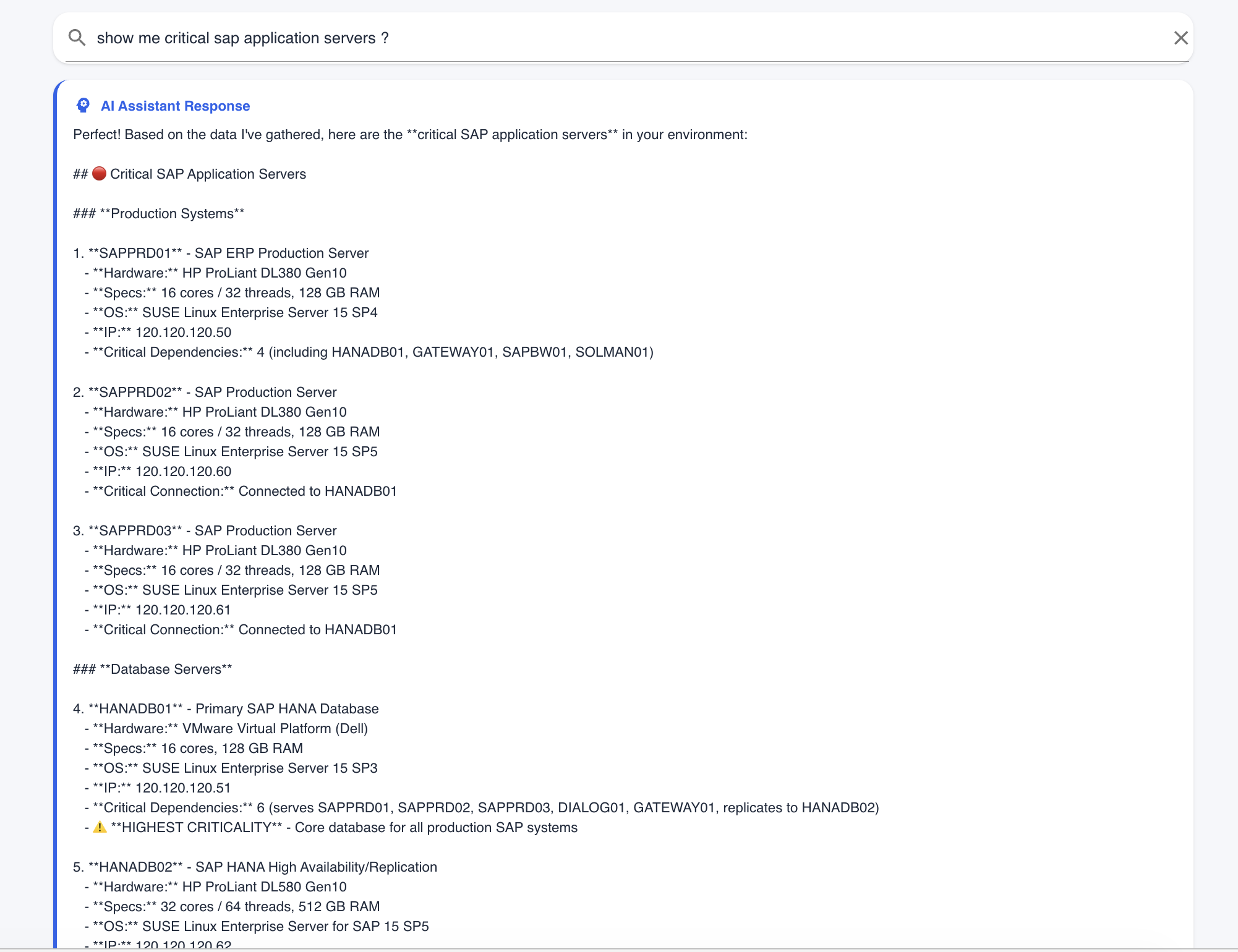 SAP Application Servers Response